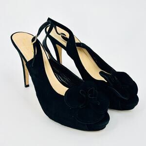 Kate Spade Black Suede Rosette Platform Slingback Heels